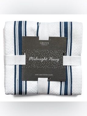 NWT Grove Collaborative Organic Cotton Classic Kitchen Towels in “Midnight Navy”